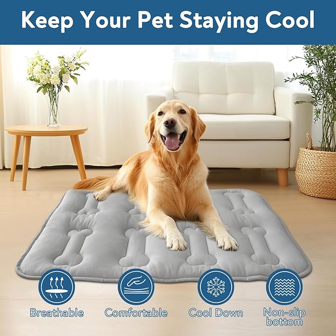 Magik & Kover Summer Dog Cooling Mat, 2 Pack 42" x 28" Indoor Outdoor Cooling Mat for Dogs Large, Machine Washable Thickened Non-Slip Cool Pad for Dogs Cats, Grey