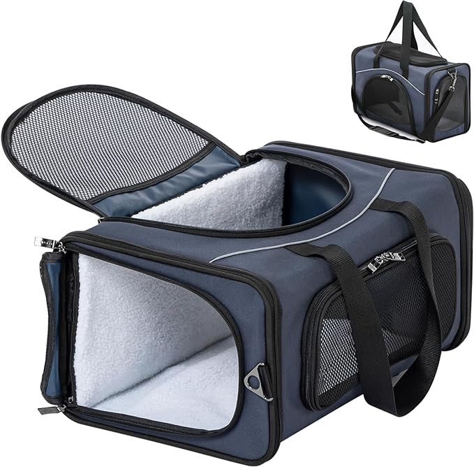 ‌Petsfit Airline Approved Pet Carrier for Small Dogs & Cats, 19x9x12 TSA Approved Carrier, with Removable Dual-Sided Padding (2-Way Placement) - Fits Under Most Airplane Seats, Escape Proof (Navy)