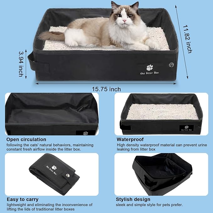 Cat Carrier Soft-Sided & Folding Cat Travel Litter Box, Fit for Pet Up to 20Lbs, 17.7' * 11.8 * 11.8 inches Cat Bag for Traveling & Camping， Green Cat Travel Carrier Kit