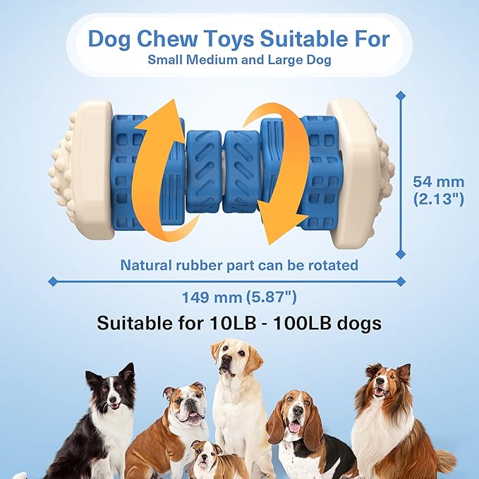 Dog Toys for Aggressive Chewers, Tough Dog Chew Toys, with Beef Flavor, Safe Rubber Indestructible, for Large Medium Small Dogs - Blue