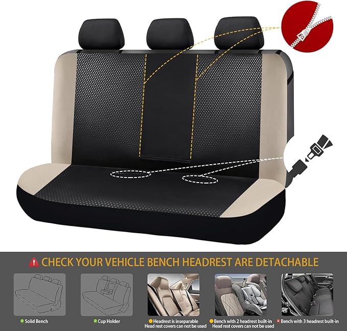 Flying Banner Neoprene Rear Bench car seat Covers car seat Protectors Split 40/60 60/40 (Beige & Black, Neoprene)