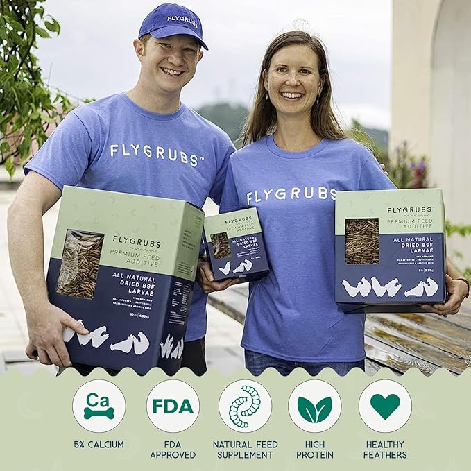 FLYGRUBS 10 lb Dried Black Soldier Fly Larvae - High Calcium Chicken Feeder - 85X More Calcium, Non-GMO Meal Worms for Wild Birds, Ducks, Turkeys, Quails, Turtles - Nutrient-Rich BSFL