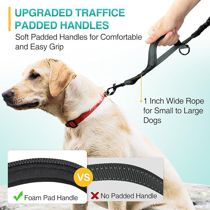 Kytely Hands Free Dog Leash with Zipper Pouch, Wide Padded Waist Dog Running Leash, Dual Padded Handles, Retractable Bungee for Walking Jogging Training Hiking
