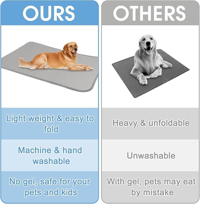 Summer Dog Cooling Mat Washable Ice Silk Self Cool Pad for Large Dogs and Cats, 59x40in Pet Sleeping Pad for Crate, Bed, Indoor & Outdoor Floor, Car Seats