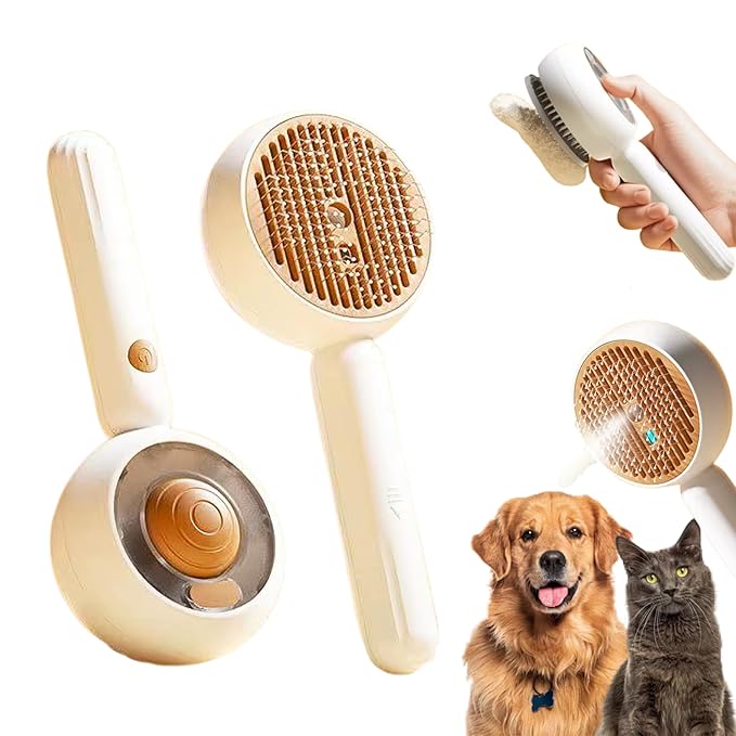 Steam Pet Grooming Brush for Dogs & Cats – Self-Cleaning De-Shedding & Hair Removal Comb with Water Spray, Anti-Static & Massage Tool for Long & Short Hair by Vivid Creations