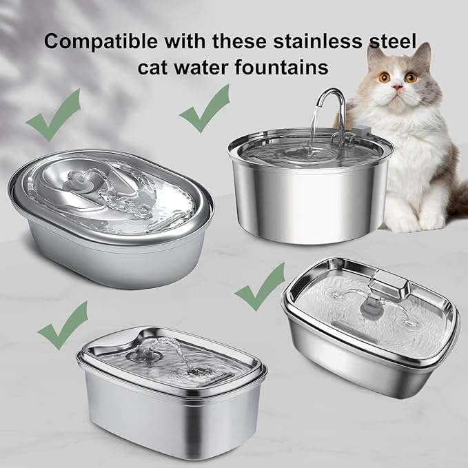 Cat Fountain Filters - 8 Filters with 8 Sponges Replacement for Stainless Steel Pet Fountain