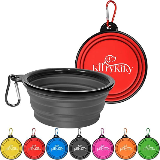 Large Collapsible Dog Bowls, 2 Pack 34oz Portable Travel Dog Bowls, Foldable Water Bowl for Dogs, Pet Feeding Watering Dish with Carabiner, Food Grade Silicone BPA Free(Red+Black, L)