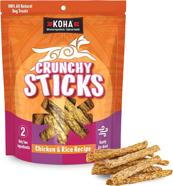 KOHA Pet Crunchy Sticks Chicken & White Rice Recipe, 2 Ingredient Dog Treats for Sensitive Stomachs, Healthy Treats for Dogs