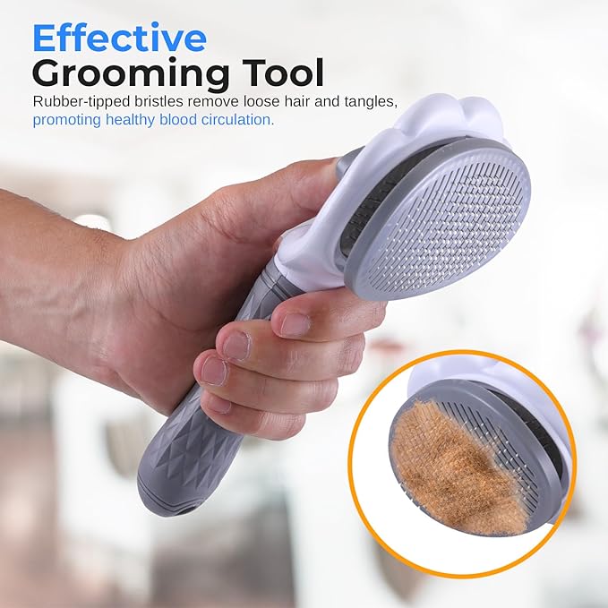 SereneLife Lint Roller Pet Brush, Skin-Friendly Dog and Cat Self-Cleaning Slicker Brush with Massage Particles, Removes Loose Hair/Tangles, 7.68"x4.13"x2.55" Pet Hair Removal Tool with Release Button