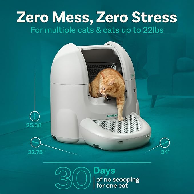 Self Cleaning Automatic Litter Box for Multi Cat - XL 65L Drum/Ultra Quiet 30-35dB Operation / 5 Safety Sensors/Easy App Control with Ultra Fast 5 GHz WiFi - Includes Ramp & 15 Litter Bags