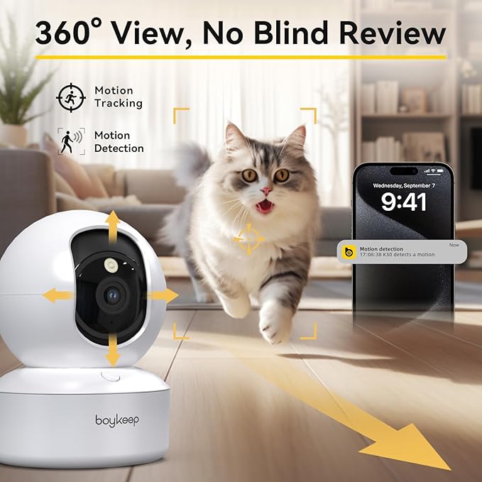 Indoor Camera - 2K Pet Camera 5G/2.4GHz WiFi for Baby Monitor with Phone App, 360° Pan & Tilt, 2-Way Audio, Night Vision, with 64G TF Card, K30