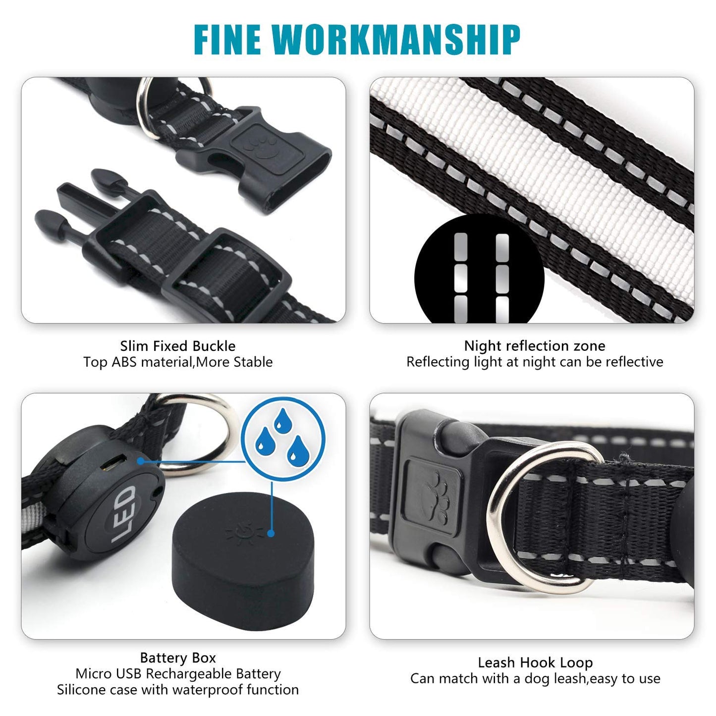 Light Up Dog Collars,Safety LED Dog Collars USB Rechargeable 7 Changing Colors Glow in The Dark Dog Walking Light,Neon Adjustable Safety Buckle Lighted Dog Collar for Small/Medium/Large Dogs, S Size