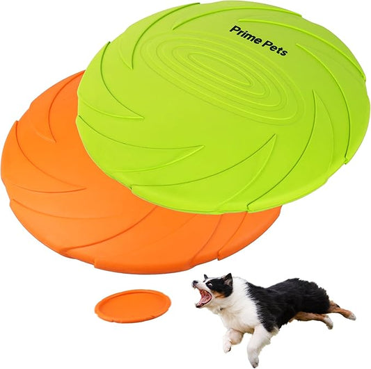 Prime Pets Dog Flying Disc, 2 Pack, 7 Inch, Durable Dog Toys, Nature Rubber Floating Flying Saucer for Water Pool Beach, Orange and Green