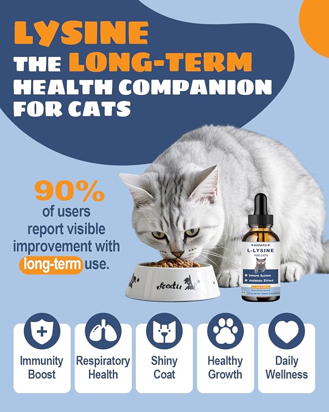 L-ysine Supplement for Cats - Immune Support - 60ML Lysine for Feline Respiratory, Sneezing, Runny Nose, Eye Function - Natural Cat Antibiotic Drops - Roast Chicken Flavor
