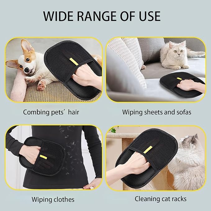 Magic Brush Pet Hair Removal Glove for Cats & Dogs, 2 Pcs Electrostatic Glove for Pet Hair, Cat Grooming Gloves for Hair Removal, Reusable Cat & Dog Hair Remover for Couch, Furniture, Carpet, Curtain