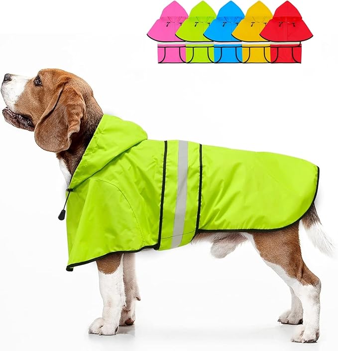 Hooded Dog Raincoat - Reflective Dog Rain Jacket Lightweight Waterproof Rain Coat for Small Medium Large Dogs (Small, Green)