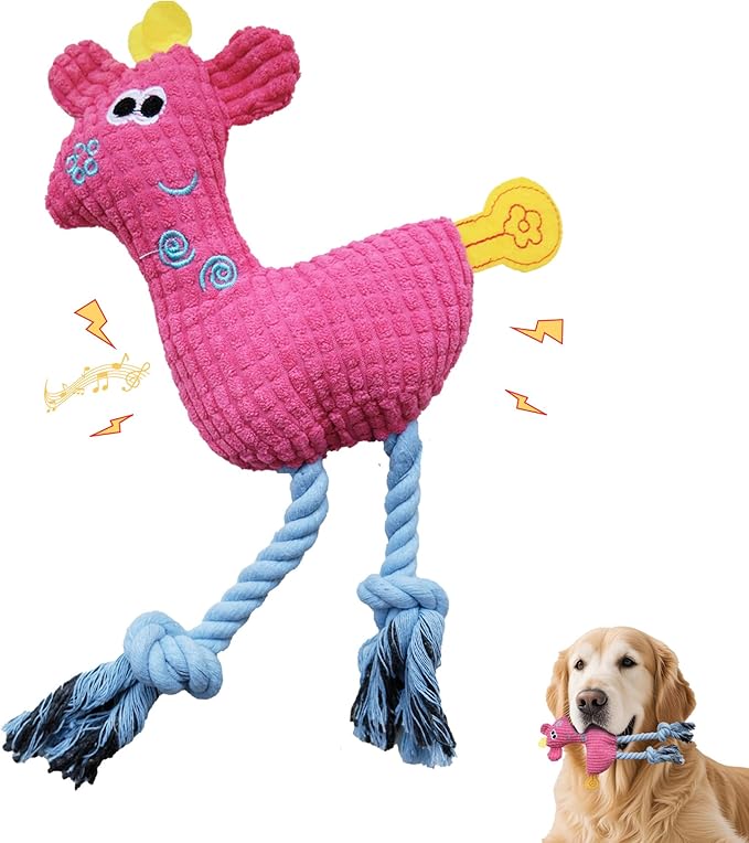 Squeak Plush Dog Toys for Small & Medium Breeds, Chew Resistant Rope to Keep Them Busy for Puppy Teething Chewing, Interactive Indoor/Outdoor Play, Best Pet Gift, Pink Deer