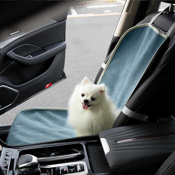 FUNNYFUZZY Chenille Dog Car Seat Cover for Pets, Waterproof Car Seat Protector with Nonslip Bottom, Scratchproof Soft Dog Seat Cover for Car, Truck and SUV, Front Seat(Blue, 17.7''W x 18.1''L×21.3"H)