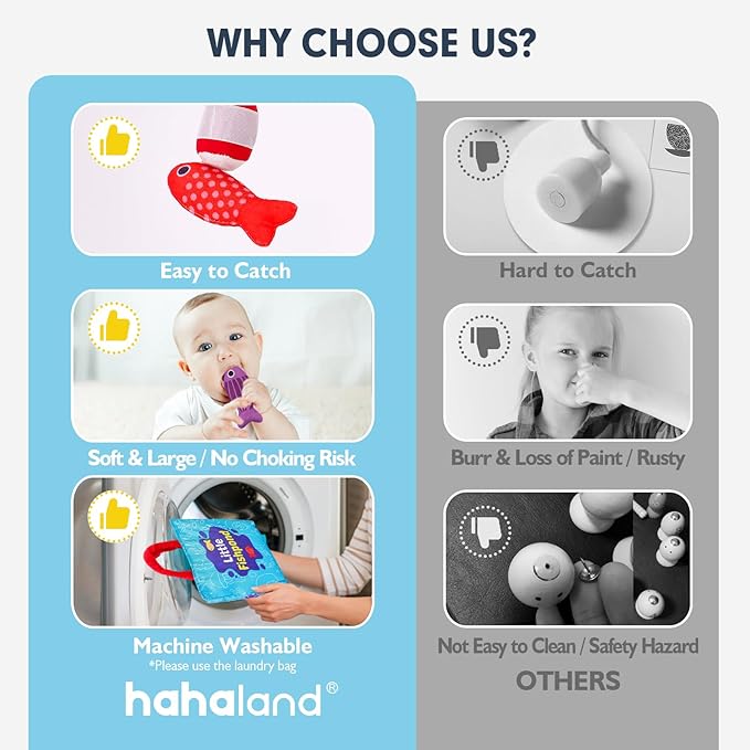 hahaland Montessori Toys for 1 Year Old - 10 in 1 Cloth Toddler Fishing Game with Stacking Cups, Baby Toy 12-18 Months One Year Old Boy Birthday Gift, Toddler Toys for 1 2 Year Old Boy Girl Gifts