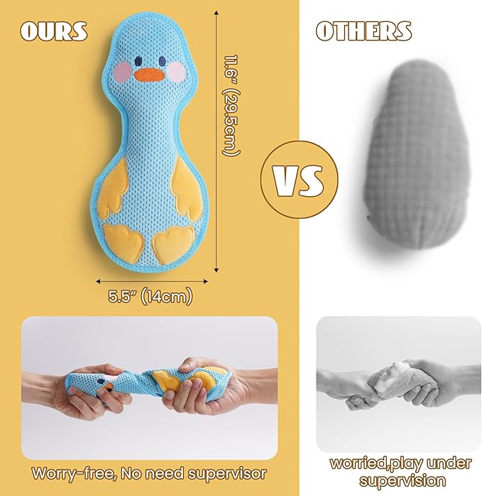 Nocciola Duck Squeaky Dog Toy, New 2025 Indestructible Dog Toy for Aggressive Chewers, Stuffed Toy with Two Tough Layers, Interactive Tug Training to Keep Them Busy, Blue