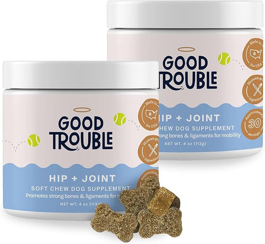 Good Trouble Pets Hip & Joint Supplement for Dogs - Bacon & Chicken Flavor, 30 Chews - Enhance Joint Health & Mobility for Your Canine Companion (Packs of 2)