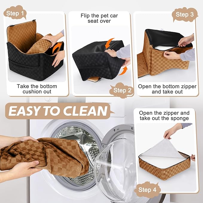 JOEJOY Elevated Dog Car Seat for Small/Medium Dogs up to 35 lbs, Memory Foam Pet Booster Seat with Detachable Washable Cover, Portable Travel-Safe Bed for Cars with Safety Belts and Storage Pockets