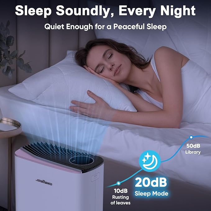 Jafanda Air Purifiers for Home Up to 1100ft² Large Room,HEPA Filter Removes 99.97% of Allergens,Dust,Smoke,and Odors,Activated CarbonTrue HEPA Filters,20dB Quiet Air Purifier (JF239-Rose gold)