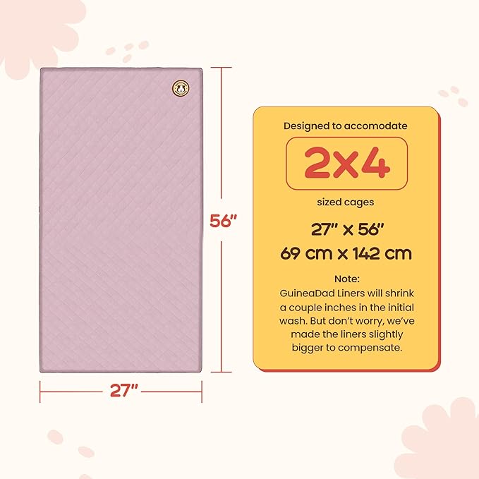 GuineaDad Premium Liner – Fleece Guinea Pig Cage Liner – Ultra-Plush Reusable Fleece Bedding with Waterproof Bottom – Extra Absorbent Liner for 2x4 C&C Cage (Blush)