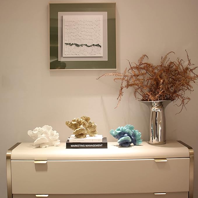 Gold Coral Statue Faux Coral Decor Resin Sea Coral Reef Statue Tabletop Decoration Coral Sculpture Home Decoration Coastal Beach Decorations for Home for Living Room