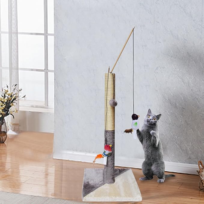 GKYZBB 30" Tall Cat Scratching Post,Highly Resistant Carpet Scratch Post, Premium Sisal Rope Scratch Posts, Sturdy Large Scratch Pole with Hanging Ball,Bring 2 pcs of cat Teasing Stick
