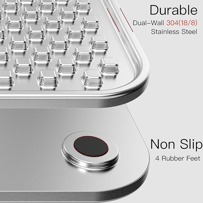 Double Layer Stainless Steel Lick Mat for Dogs & Cats - Chew Proof & Whisker Friendly, Non-Slip Base, for Calm Feeding & Anxiety Relief - Dishwasher Safe Slow Feeder Pad [Single]