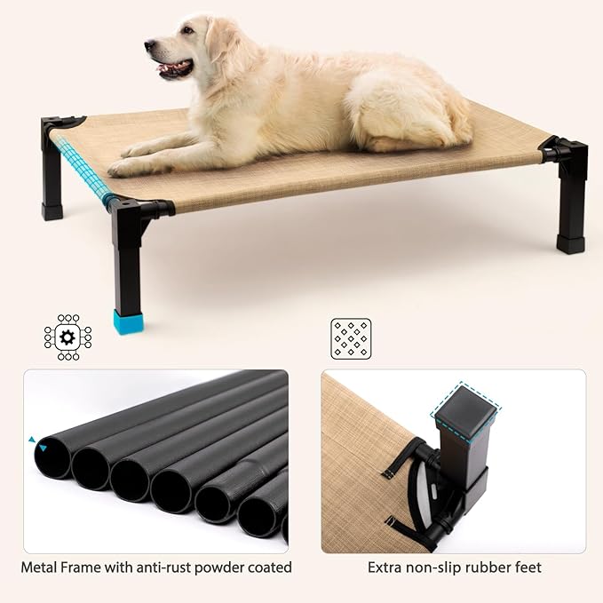 Heeyoo Elevated Dog Bed, Cooling Raised Pet Cot with Chew Proof Washable Breathable Mesh and Metal Frame, Portable Dog Cot Bed with No-Slip Feet for Outdoor or Indoor Use