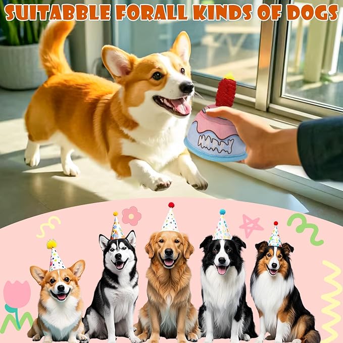 Squeaky Dog Toys Birthday Toy,Dog Toy Cake, No Stuffing pp Cotton for Large, Medium and Small Breeds，Dog Squeaky Balls Inside, Puppy Birthday Gifts