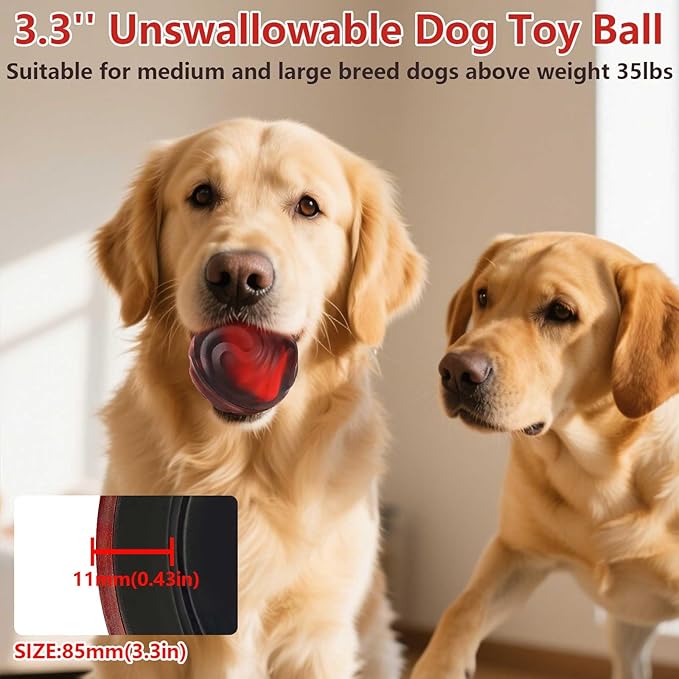 Yipetor Interactive Dog Toys Ball, Unswallowable 3.3'' Durable Replaceable Shell Rubber Dog Chewer Ball with Little Bell for Large Medium Dogs - Keep Them Busy/Relief Anxiety/Mental Stimulate (Red)