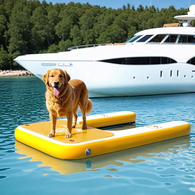 Inflatable Dog Boat Ramp, 59" L x 39" W x6 H Perfect for Large-Sized Pets Up to 220 lbs, Boat Water Ladder with Claw-Friendly High Stability Non-Slip EVA Float for Pool, Lake, Dock & Seat