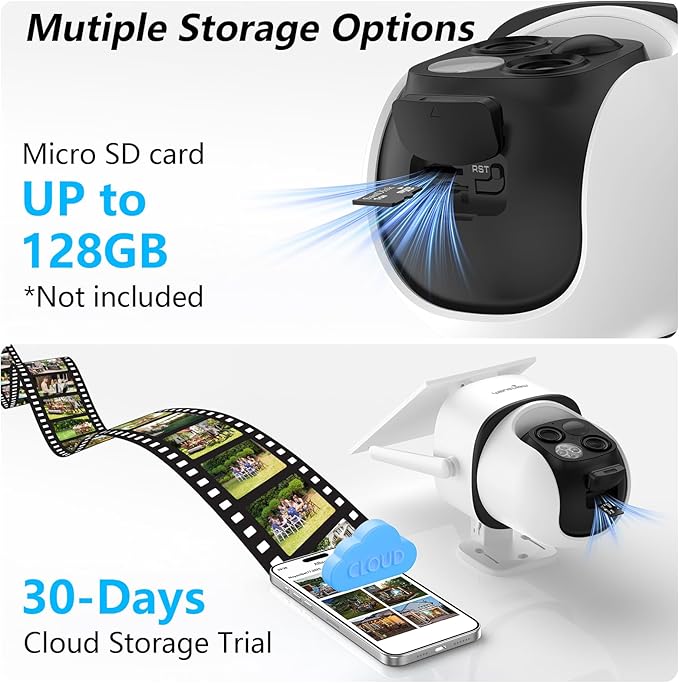 wansview Solar Camera Outdoor Wireless-2K 360°PTZ Cameras for Home Security with Dual Lens, Solar Panel/Battery Powered, PIR Detection, Color Night Vision, 2.4Ghz Wi-Fi Only, Works with Alexa, B7 1P W