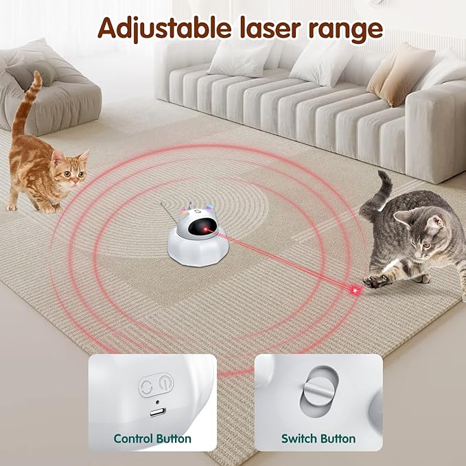 VIWIK 4 in 1 Cat Laser Toy Automatic, Interactive Cat Toys for Indoor Cats, Hide and Seek Kitten Wand Toy, USB Rechargeable Electronic Toys with Moving Feather, Cover for Bored Cats All Breeds