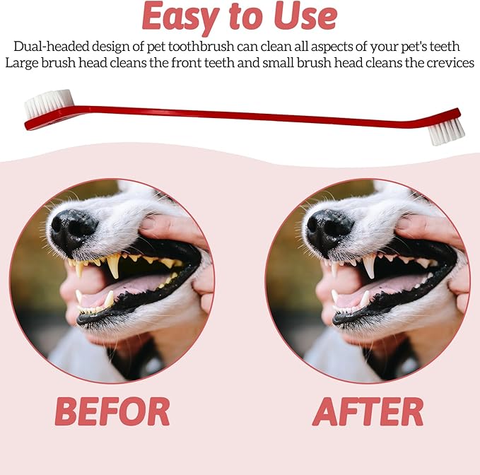 100Pcs Dog Toothbrush Dual Headed Puppy Tooth Brushing Kit Long Handle Soft Grooming Pet Dental Brushes Convenient Double Sided for Pets Cat Puppy Teeth Brush Cleaning Oral Care Supplies -Red