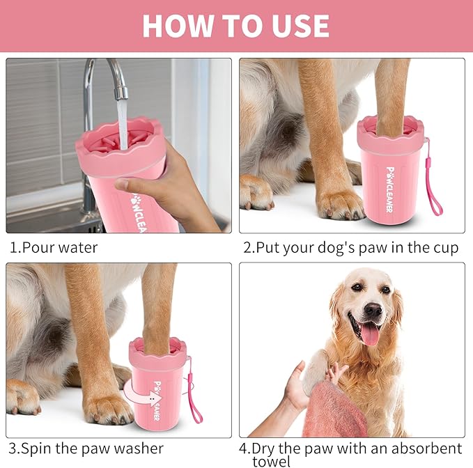 Dog Paw Cleaner, Dog Paw Washer, Paw Muddy Paw Cleaner, Pet Foot Cleaner for Small Medium Large Breed Dogs/Cats (with 3 absorbent towel) (Light Pink, Medium)