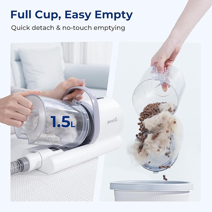 Pecute Dog Grooming Vacuum, 4-in-1 Pet Grooming Kit with Clipper, Brush, 12000Pa Dog Vacuum for Shedding with 1.5L Dust Cup, Storage Pocket, Low Noise Pet Vacuum for Dog & Cat, Home Grooming