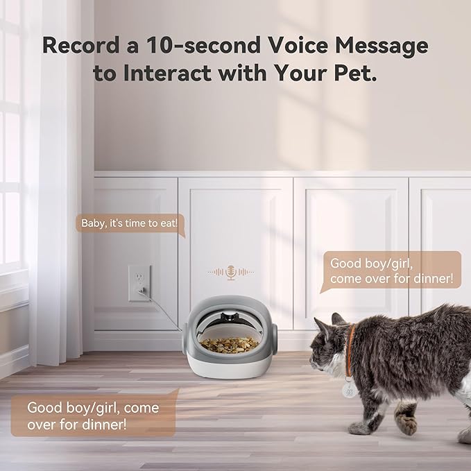 Upgraded RFID Cat Feeder with Collar Sensor – 4 Feeding Modes, Anti-Theft Pet Feeder for Multi-Cat Households, Timed Collar-Activated Feeder for Special Diets & Portion Control (Gray)