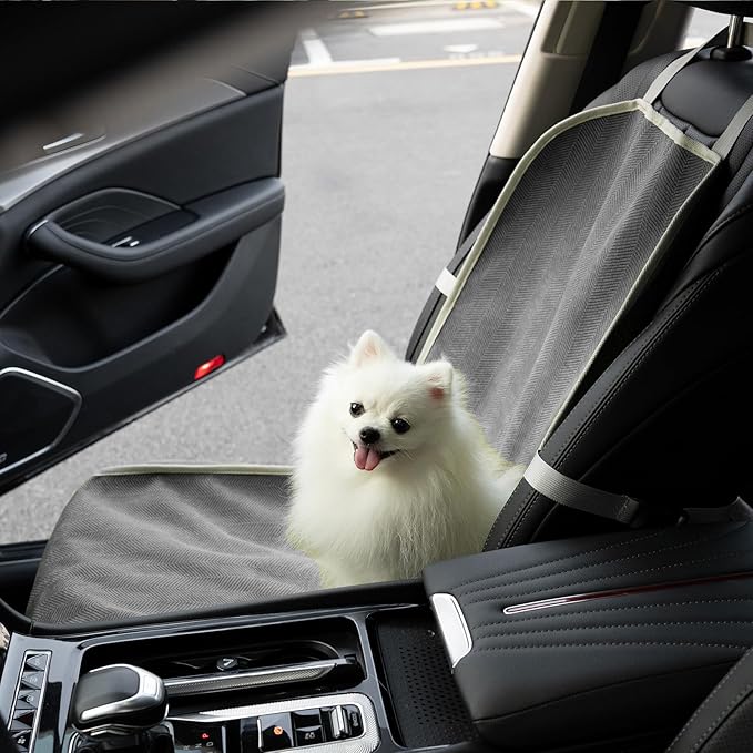 FUNNYFUZZY Chenille Dog Car Seat Cover for Pets, Waterproof Car Seat Protector with Nonslip Bottom, Scratchproof Soft Dog Seat Cover for Car, Truck and SUV, Front Seat(Grey, 17.7''W x 18.1''L×21.3"H)