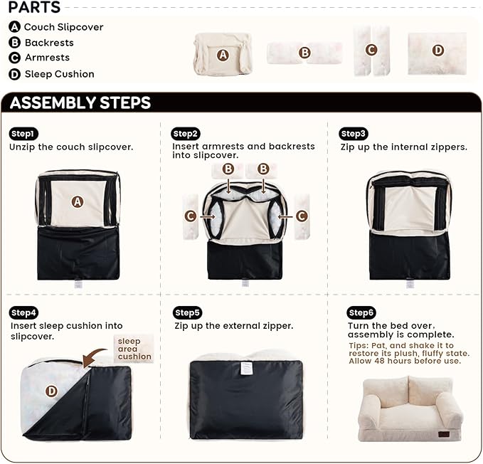 Hollypet Fluffy Plush Dog Cat Pet Couch Soft Calming Sofa Bed for Medium Small Cats and Dogs, Yellow