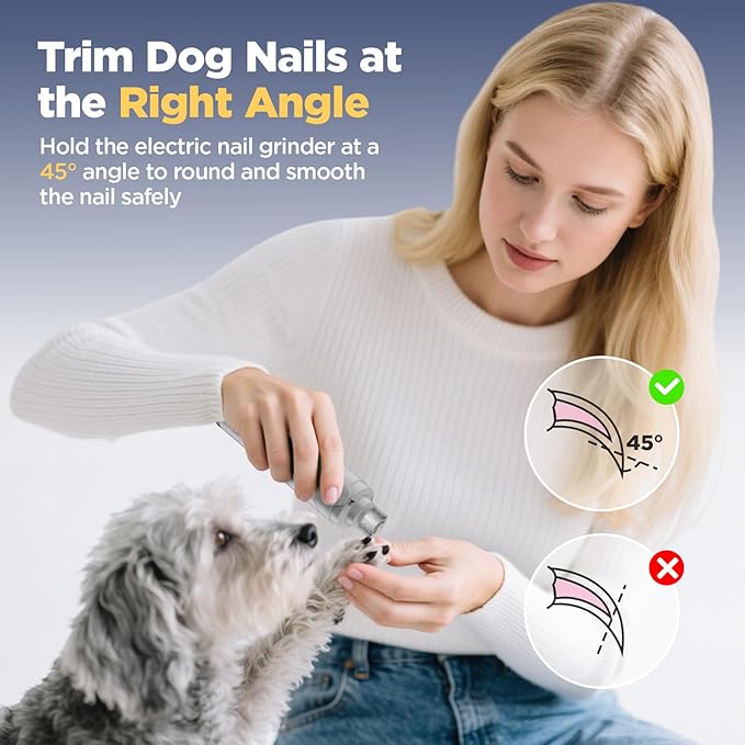 YGGDRA Dog Nail Grinder Upgraded - Professional 2-Speed Super Quiet and Low Vibration Electric Pet Nail Grinder with LED Lights - Painless Paws Grooming & Smoothing for Small to Large Dogs