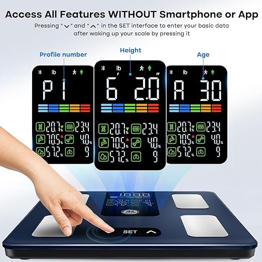 GE Smart Scale for Body Fat: Weight Scales with BMI Muscle Mass Button Function 500lbs Digital Bathroom Weight Machine Body Composition Monitor 11.8" Platform Accurate Weighing Health Analyzer