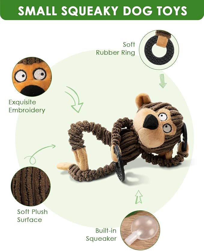 HGB Squeaky Dog Toys, Plush Dog Chew Toys for Puppy Teething, Pet Training and Entertaining, Cute Interactive Dog Toys for Small and Medium Dogs