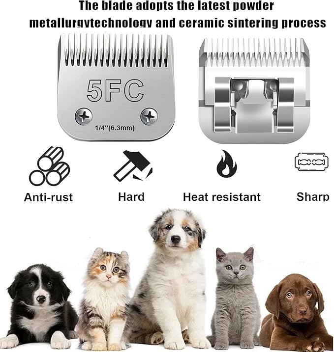 4PCS Dog Grooming Blades Compatible with Andis,Oster A5,Wahl km10 Dog Clippers,Detachable Dog Clipper Replacement Blade for Dog Cat Horse Animal Size -#10+4FC+5FC+7FC