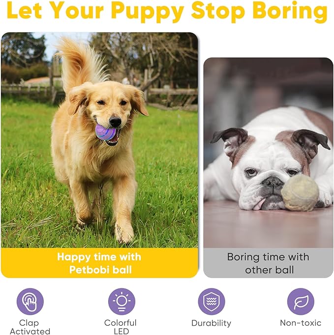 Petbobi Active Rolling Ball for Dogs - 2025 New Upgrade 2 Modes Interactive Dog Toys, USB Rechargeable Motion Activated Self Moving, Durable Pet Ball for Small Medium Large Breeds, LED Light, Purple