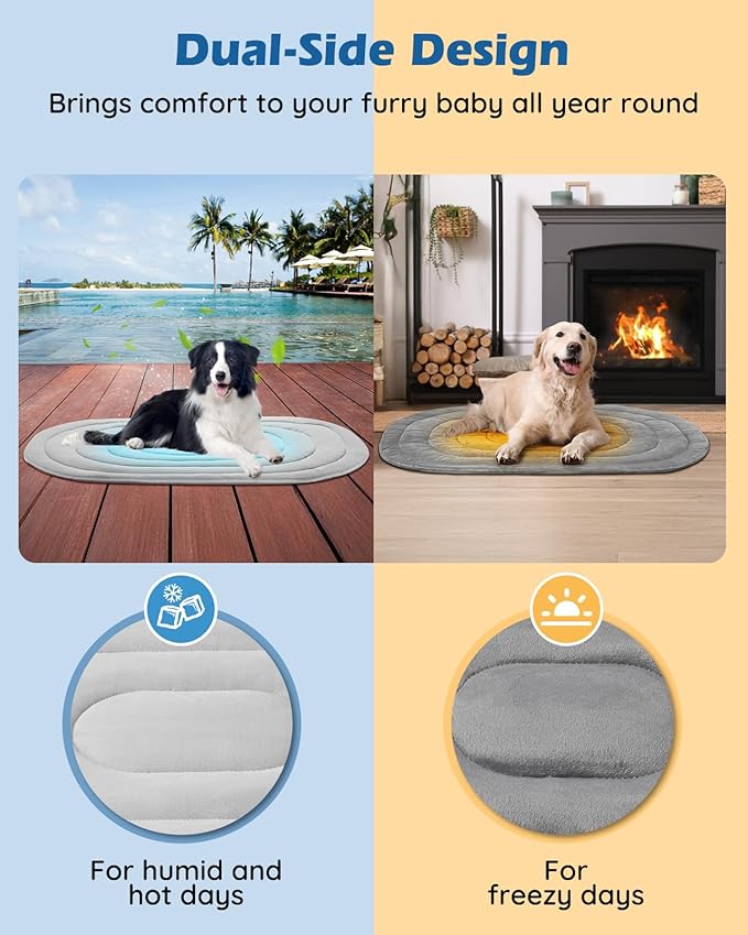 Pet Dog Cooling Mat 39“x27.5” Reversible Cooling Pad for Dogs and Cats, Comfort Ice Silk Cotton Summer Dog Bed Outdoor Indoor Washable, Ideal for Kennel Sofa Floor Car Seats