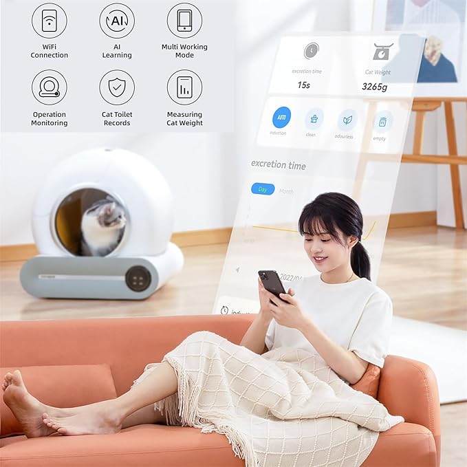 Self-Cleaning Cat Litter Box,Large Capacity Automatic Cat Litter Box, App-Controlled Automatic Cleaning Litter Box with Strong Deodorizer, 65L+ 9L of Space (2023 Latest Model)